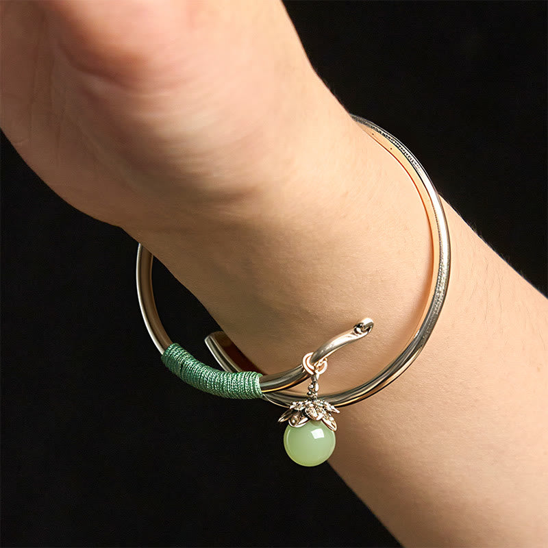 Copper Alloy Green Bead Charm Luck Cuff Bracelet Bangle