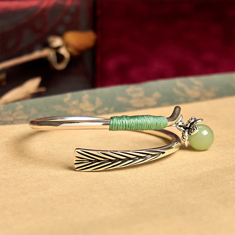 Copper Alloy Green Bead Charm Luck Cuff Bracelet Bangle