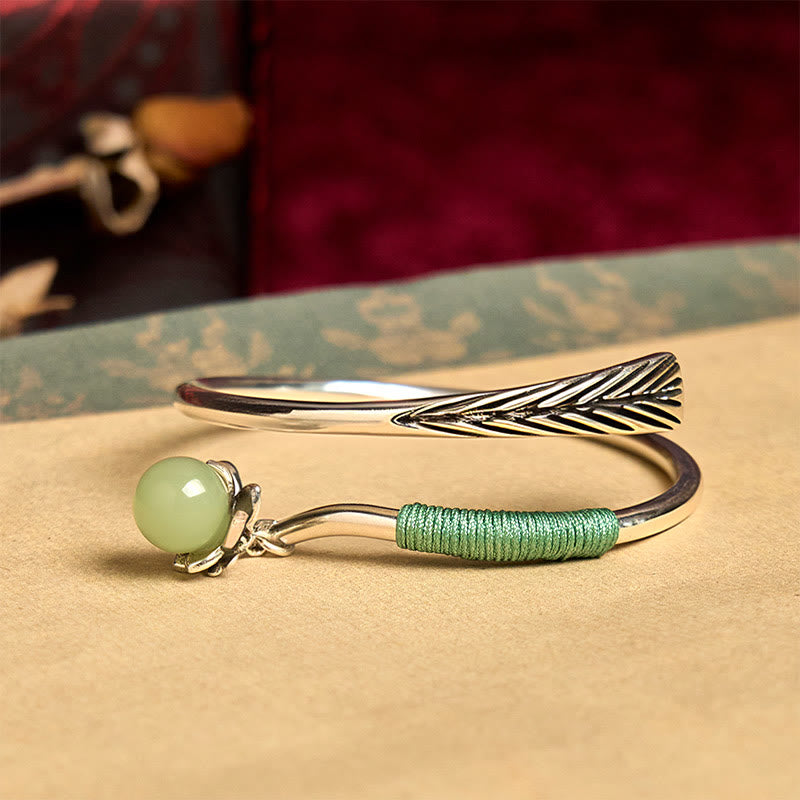 Copper Alloy Green Bead Charm Luck Cuff Bracelet Bangle