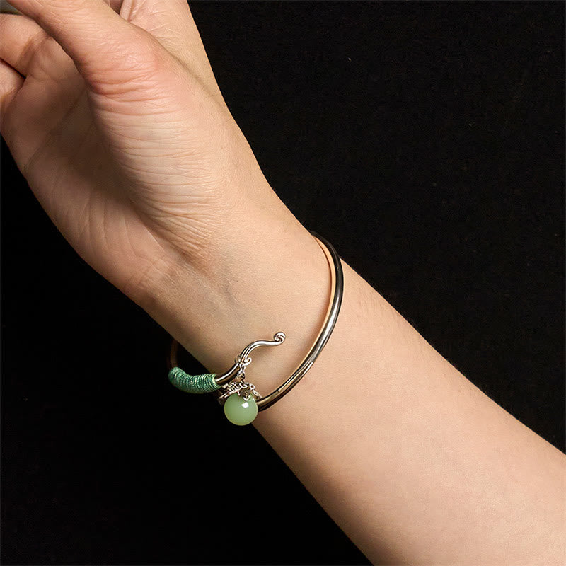 Copper Alloy Green Bead Charm Luck Cuff Bracelet Bangle