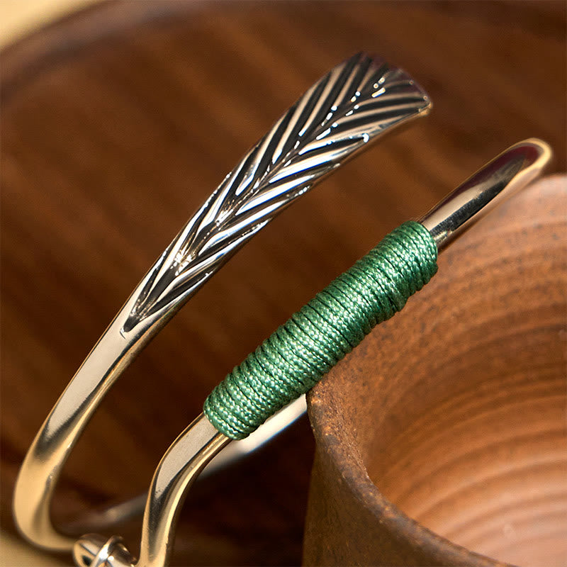 Copper Alloy Green Bead Charm Luck Cuff Bracelet Bangle