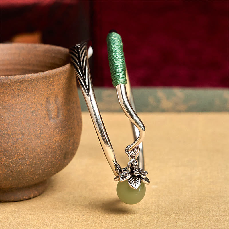 Copper Alloy Green Bead Charm Luck Cuff Bracelet Bangle