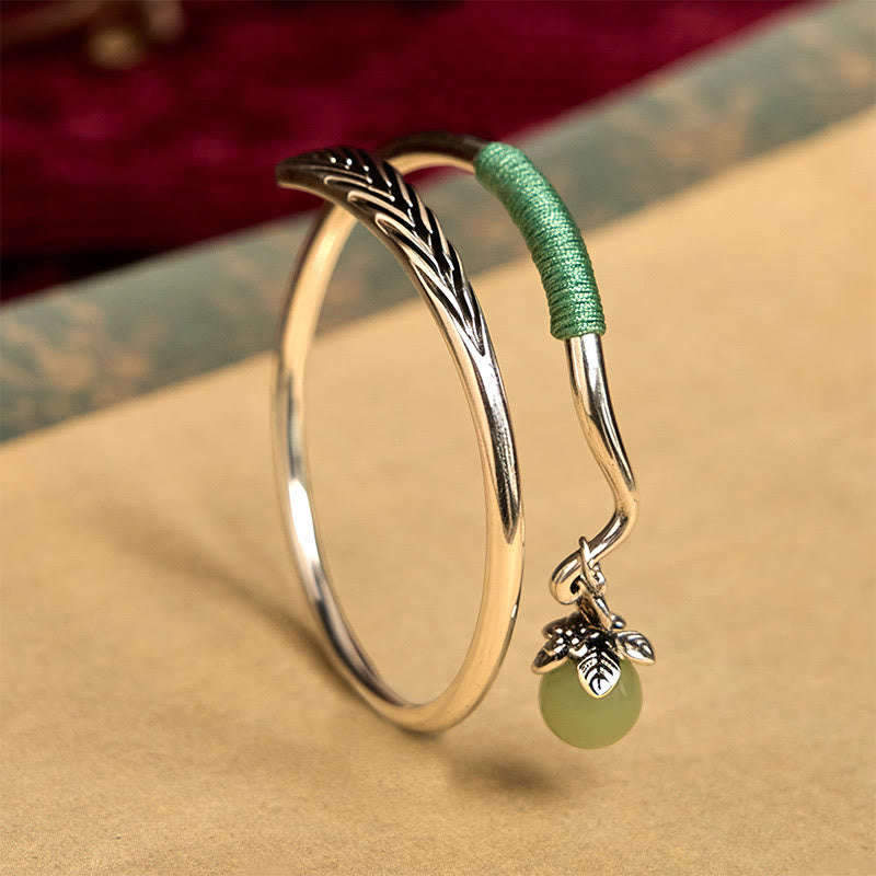 Copper Alloy Green Bead Charm Luck Cuff Bracelet Bangle