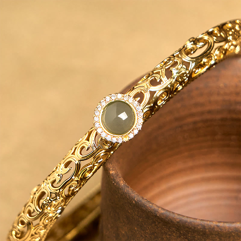 Cloud Pattern Jade Copper Luck Bracelet Bangle 2.36 IN (60 MM)