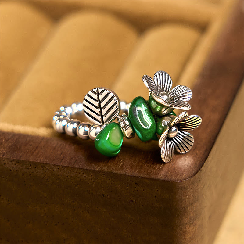 Floral Patterned Copper Alloy Elastic Rope Ring