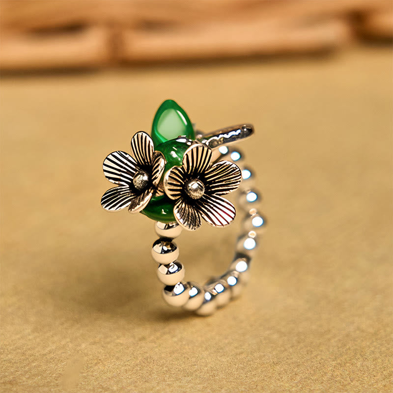 Floral Patterned Copper Alloy Elastic Rope Ring