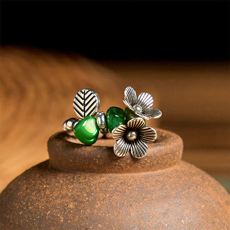 Floral Patterned Copper Alloy Elastic Rope Ring