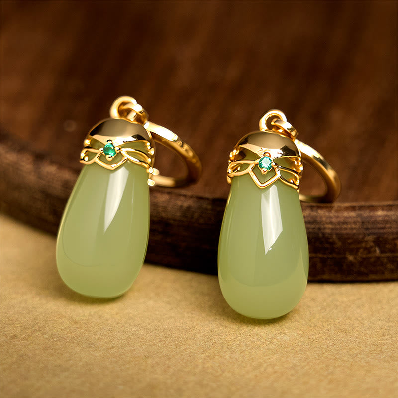 Green Chalcedony Water Drop Strength Copper Posts Earrings