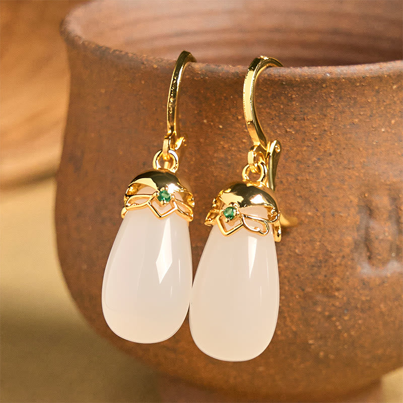 Green Chalcedony Water Drop Strength Copper Posts Earrings