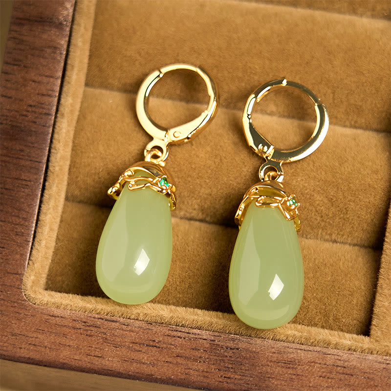 Green Chalcedony Water Drop Strength Copper Posts Earrings