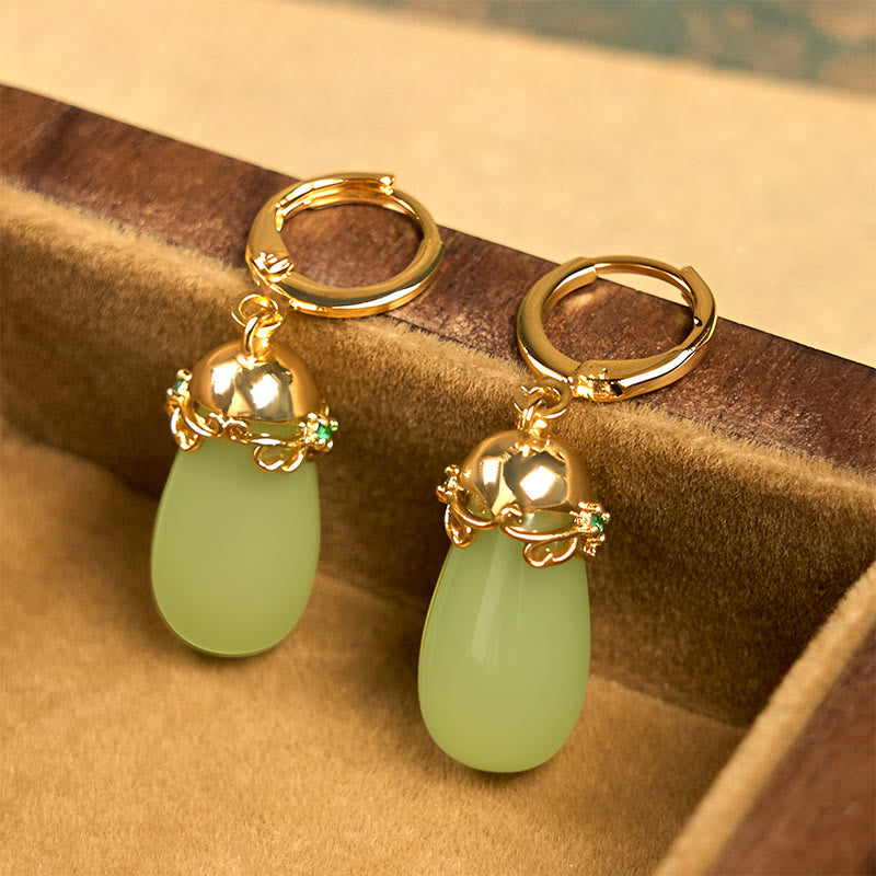 Green Chalcedony Water Drop Strength Copper Posts Earrings