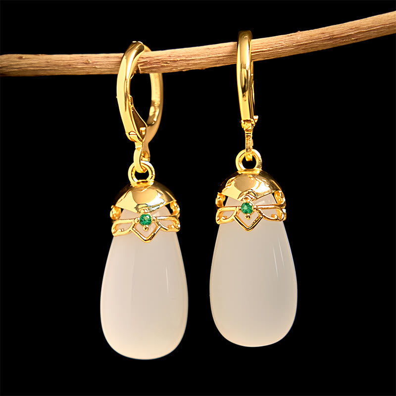 Green Chalcedony Water Drop Strength Copper Posts Earrings