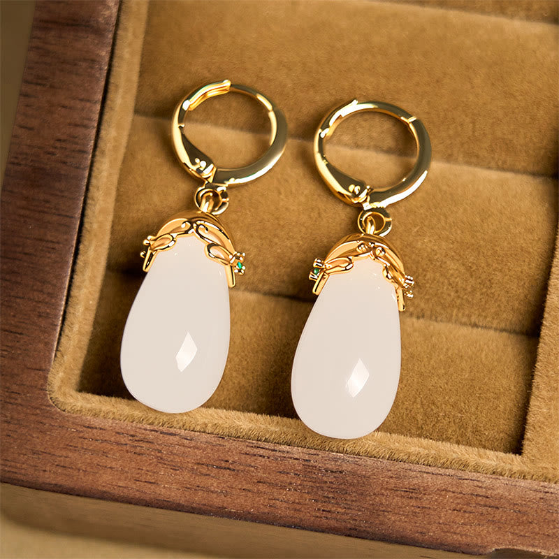 Green Chalcedony Water Drop Strength Copper Posts Earrings