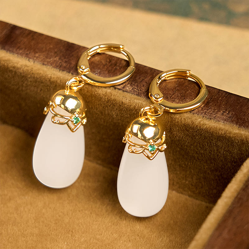 Green Chalcedony Water Drop Strength Copper Posts Earrings