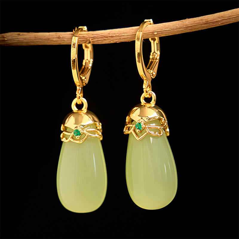 Green Chalcedony Water Drop Strength Copper Posts Earrings
