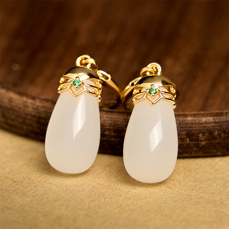Green Chalcedony Water Drop Strength Copper Posts Earrings