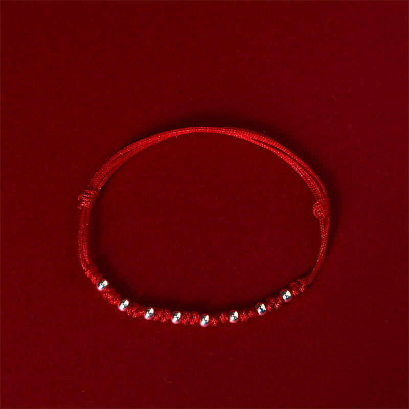 Minimalist 925 Sterling Silver Beads Red String Adjustable Bracelet