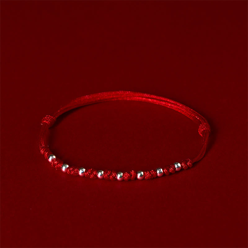 Minimalist 925 Sterling Silver Beads Red String Adjustable Bracelet