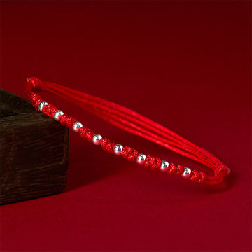 Minimalist 925 Sterling Silver Beads Red String Adjustable Bracelet