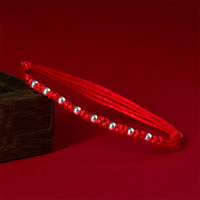 Minimalist 925 Sterling Silver Beads Red String Adjustable Bracelet