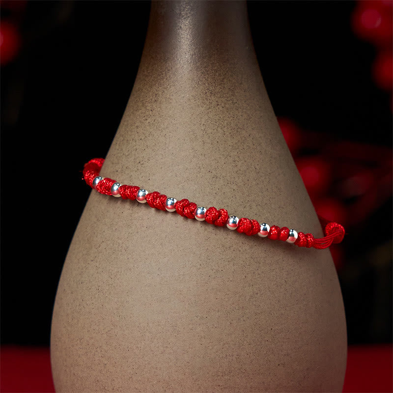 Minimalist 925 Sterling Silver Beads Red String Adjustable Bracelet