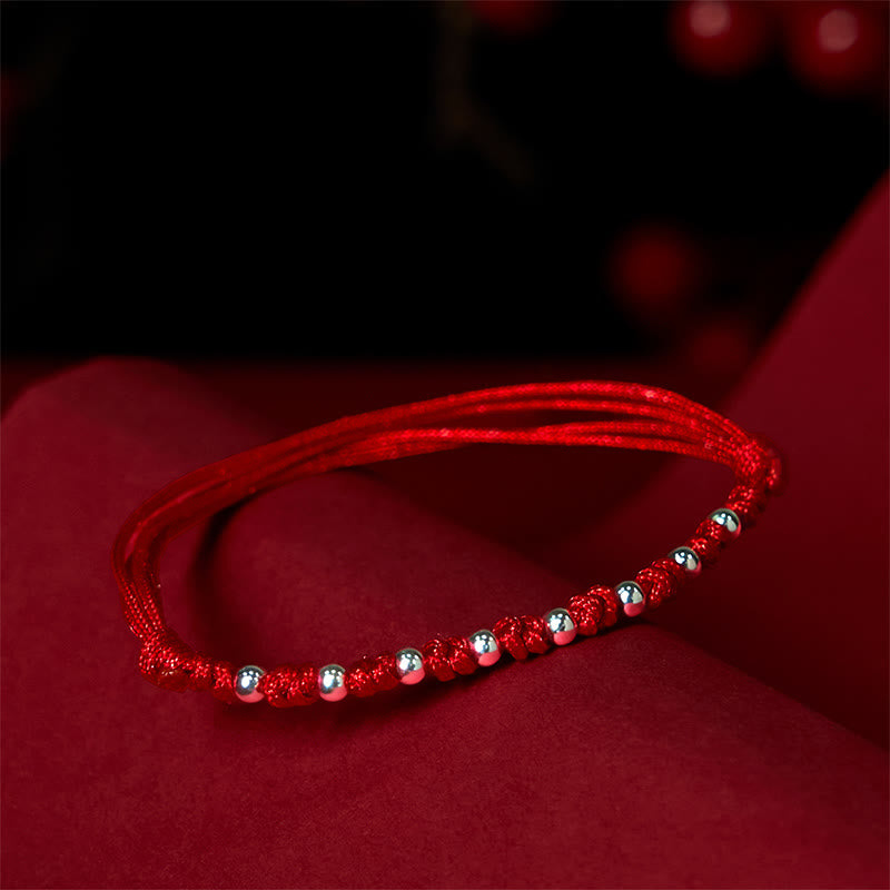 Minimalist 925 Sterling Silver Beads Red String Adjustable Bracelet