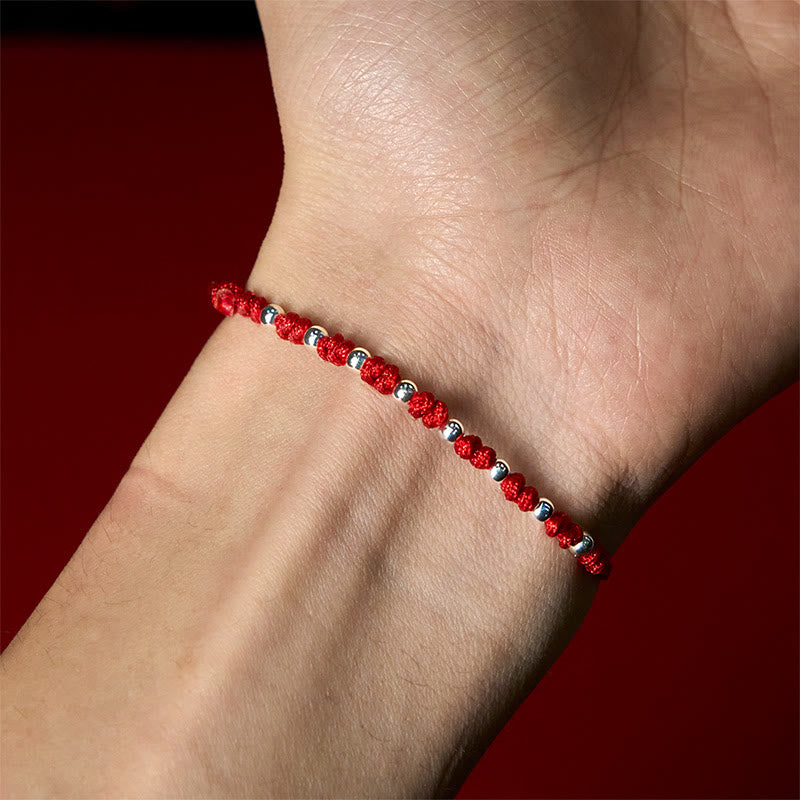 Minimalist 925 Sterling Silver Beads Red String Adjustable Bracelet