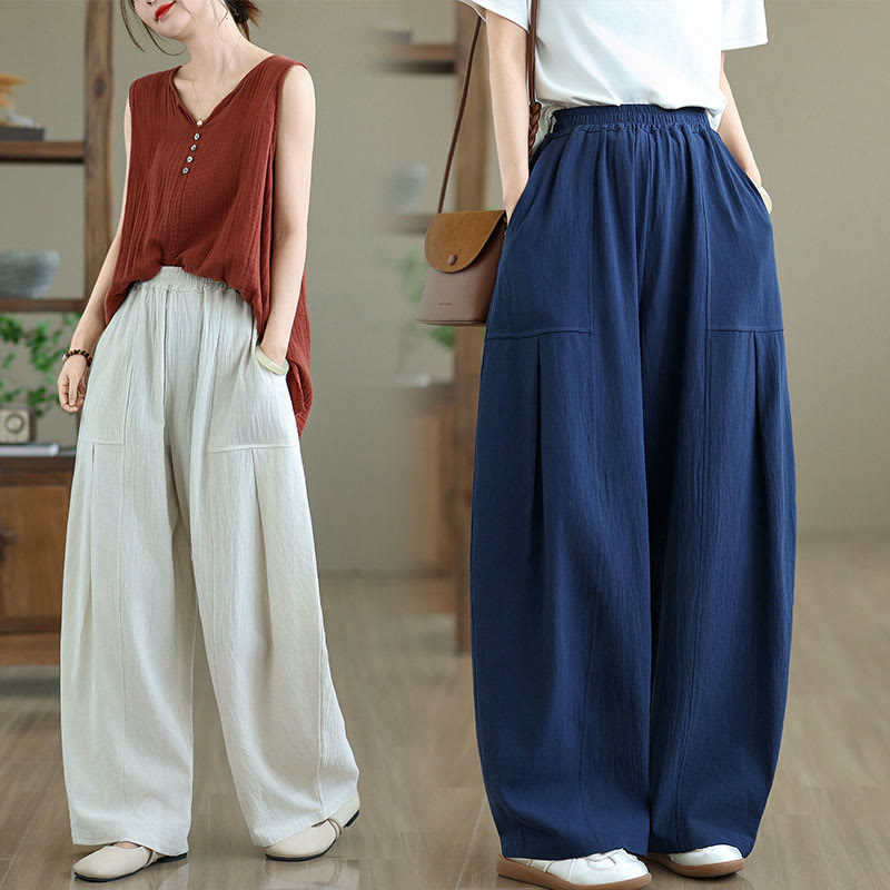 Tactile Cotton Linen Straight-Leg Meditation Pants