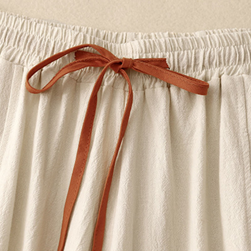 Casual Side Slits Design Cotton Women's Wide Leg 7-8 Length Pants With Pockets