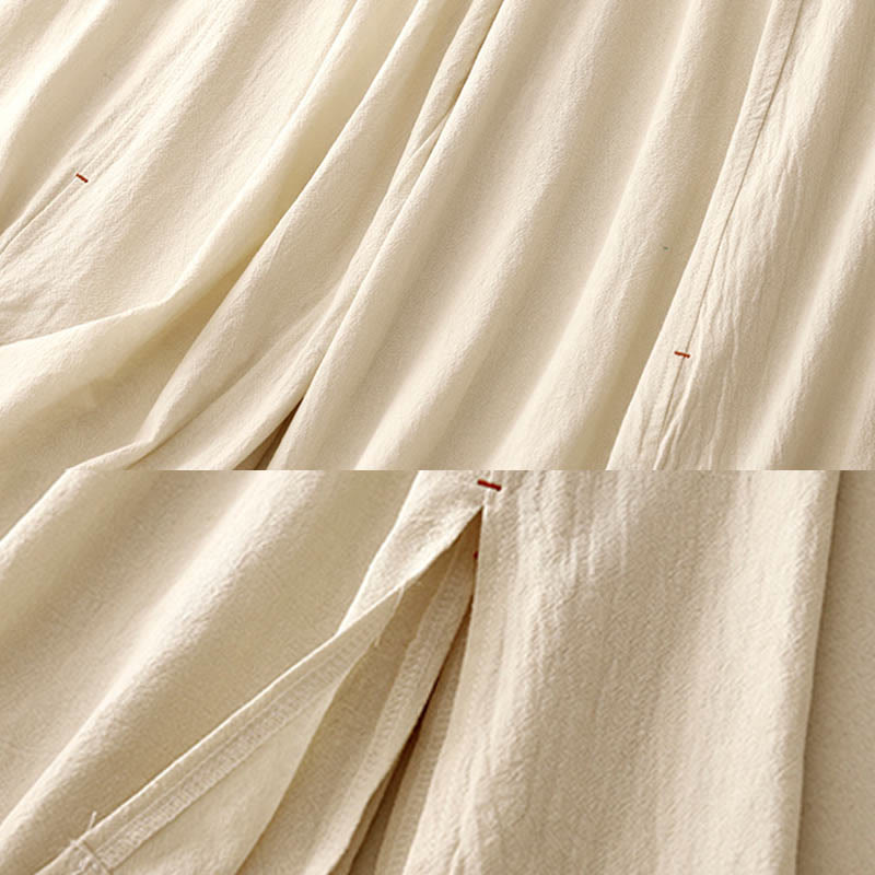 Casual Side Slits Design Cotton Women's Wide Leg 7-8 Length Pants With Pockets