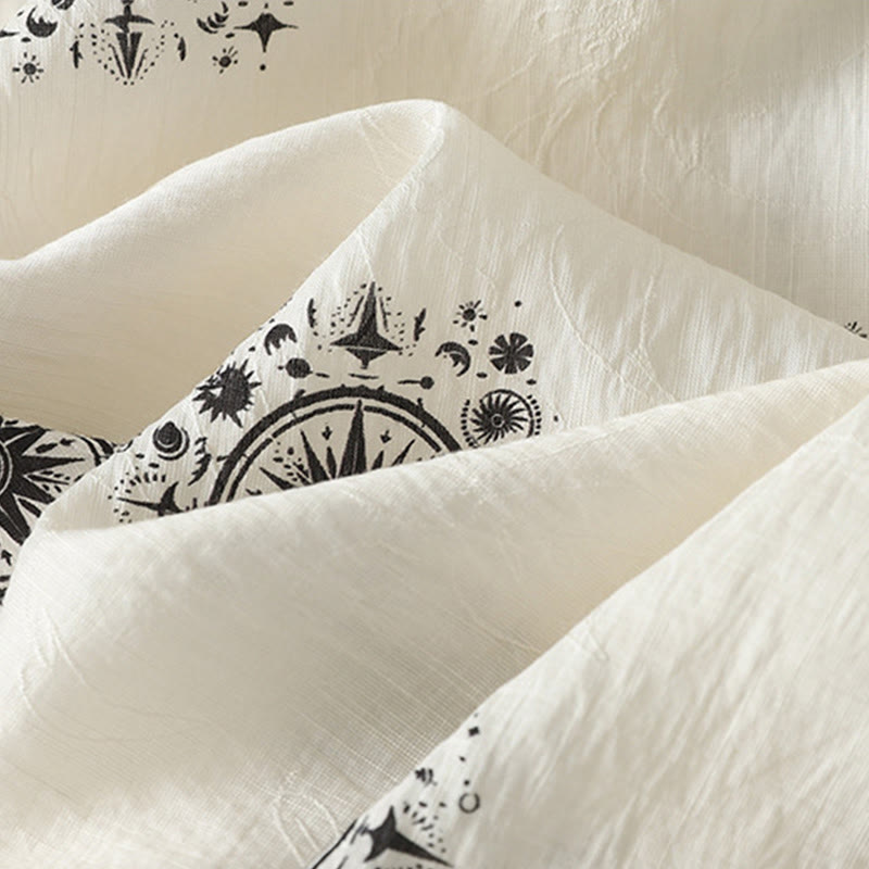 Bohemian Printing Celestial Pattern Women's Wide Leg Cotton Pants With Pockets