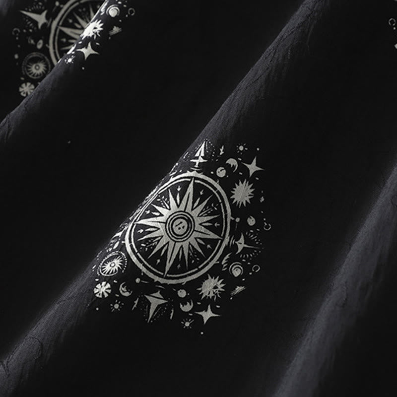 Bohemian Printing Celestial Pattern Women's Wide Leg Cotton Pants With Pockets