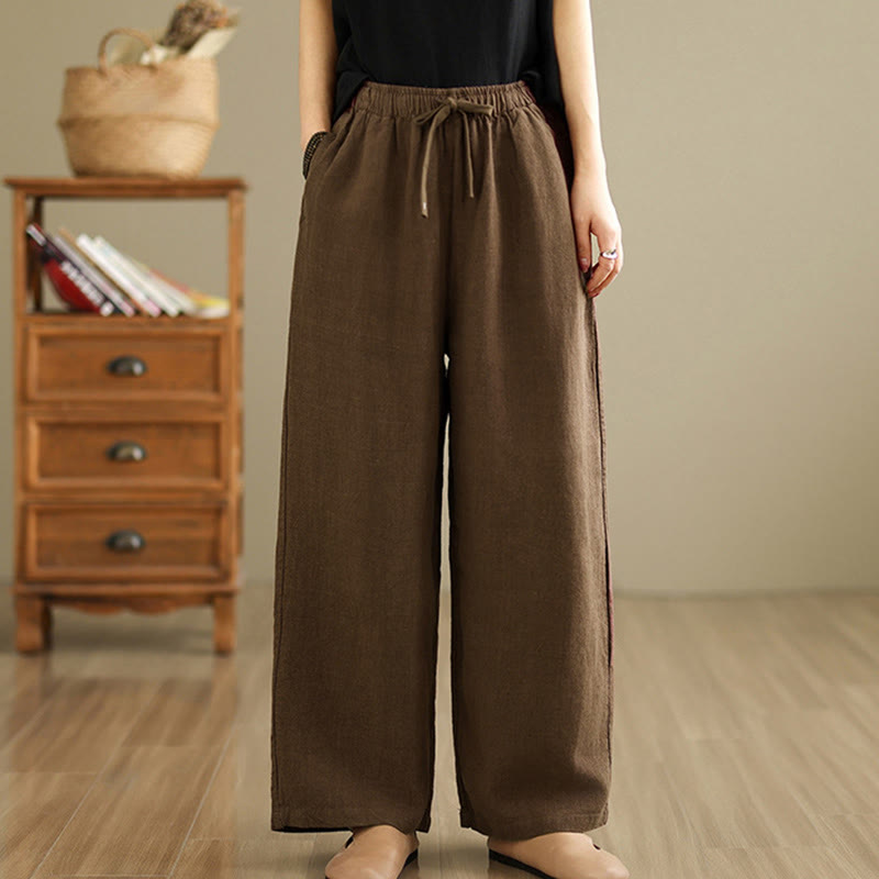 Commute Retro Solid Color Women's Harem Drawstring Cotton Pants With Pockets