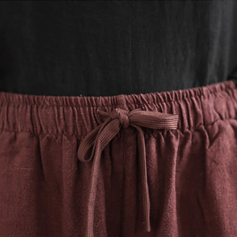 Commute Retro Solid Color Women's Harem Drawstring Cotton Pants With Pockets