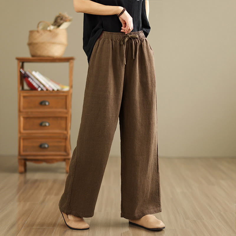 Commute Retro Solid Color Women's Harem Drawstring Cotton Pants With Pockets
