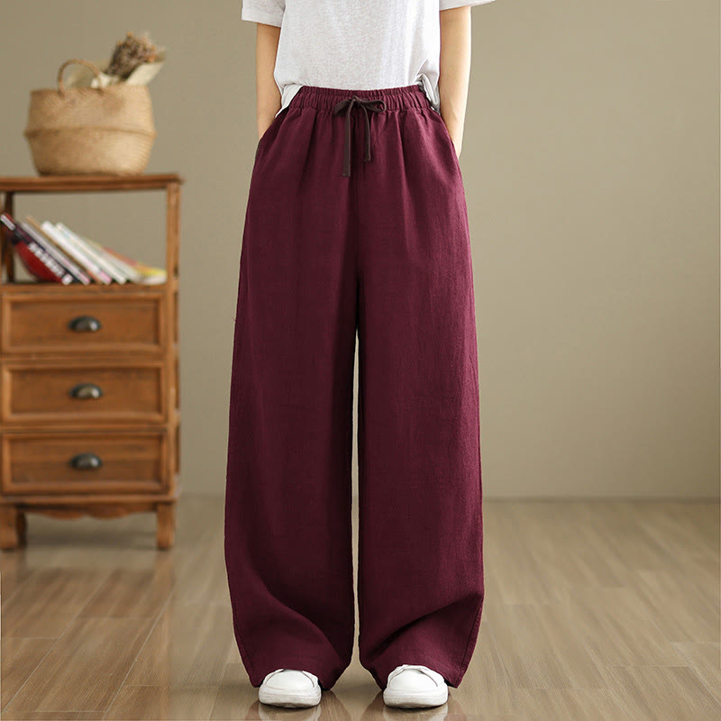 Commute Retro Solid Color Women's Harem Drawstring Cotton Pants With Pockets