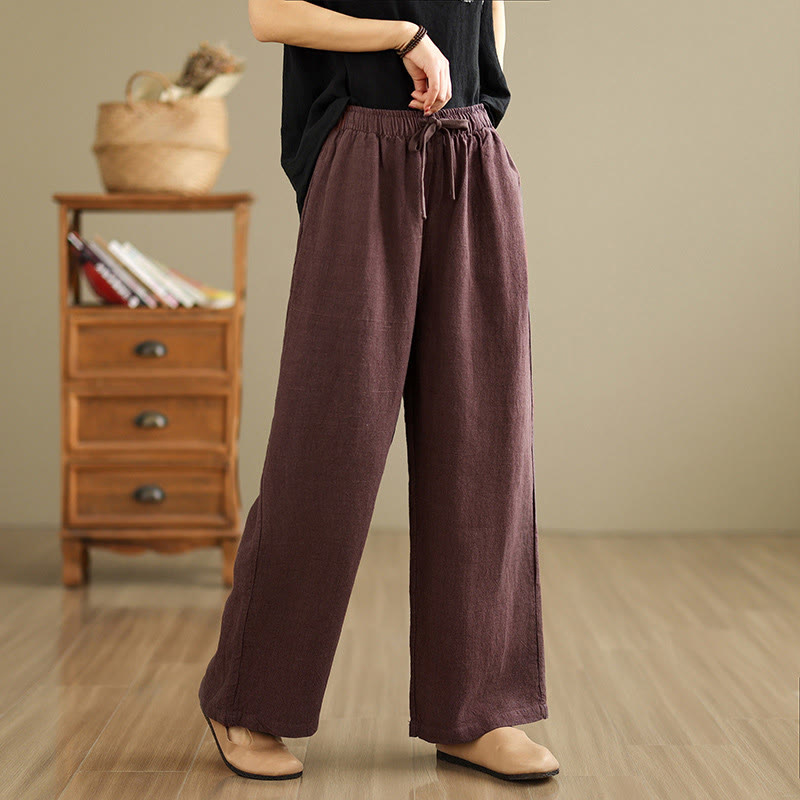 Commute Retro Solid Color Women's Harem Drawstring Cotton Pants With Pockets