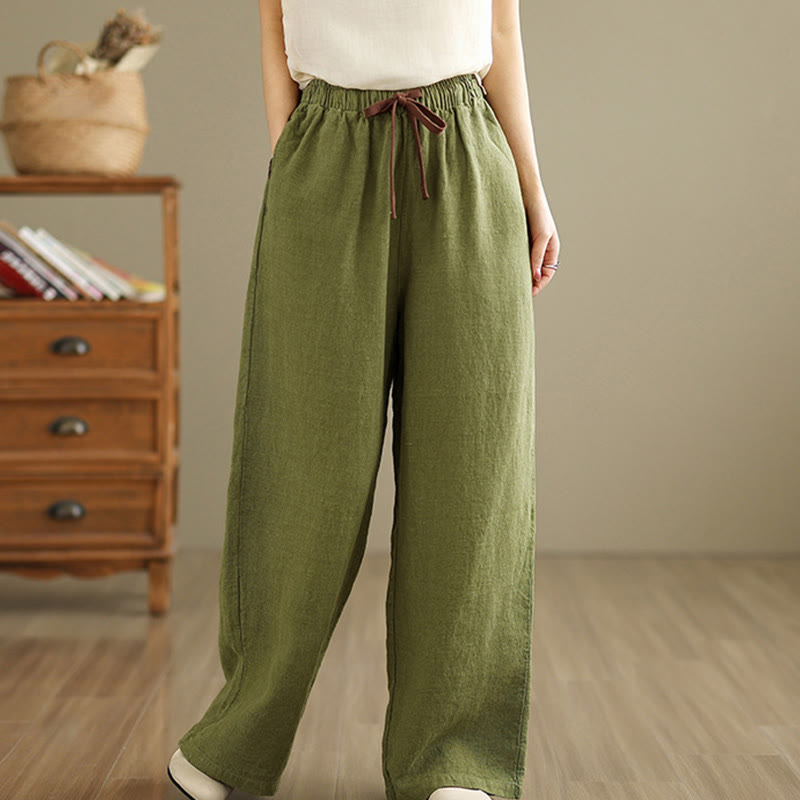 Commute Retro Solid Color Women's Harem Drawstring Cotton Pants With Pockets