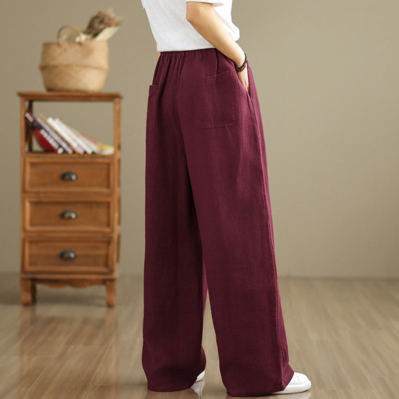 Commute Retro Solid Color Women's Harem Drawstring Cotton Pants With Pockets