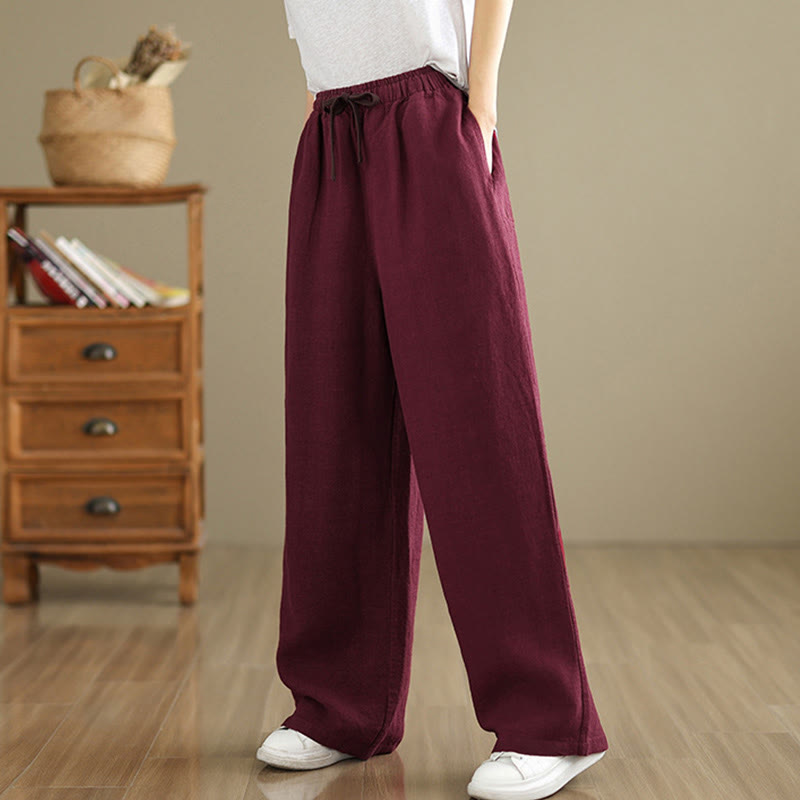 Commute Retro Solid Color Women's Harem Drawstring Cotton Pants With Pockets