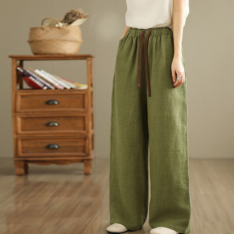 Commute Retro Solid Color Women's Harem Drawstring Cotton Pants With Pockets