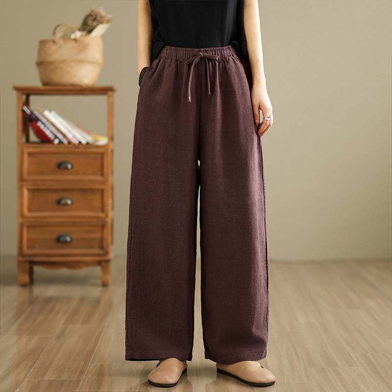 Commute Retro Solid Color Women's Harem Drawstring Cotton Pants With Pockets
