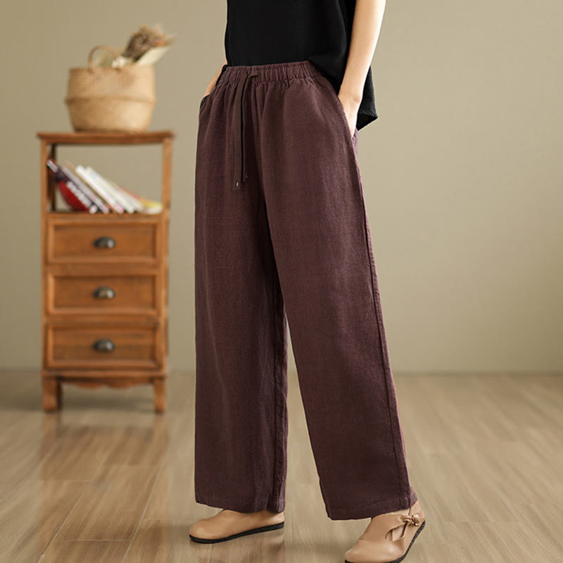 Commute Retro Solid Color Women's Harem Drawstring Cotton Pants With Pockets
