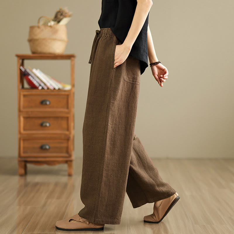Commute Retro Solid Color Women's Harem Drawstring Cotton Pants With Pockets