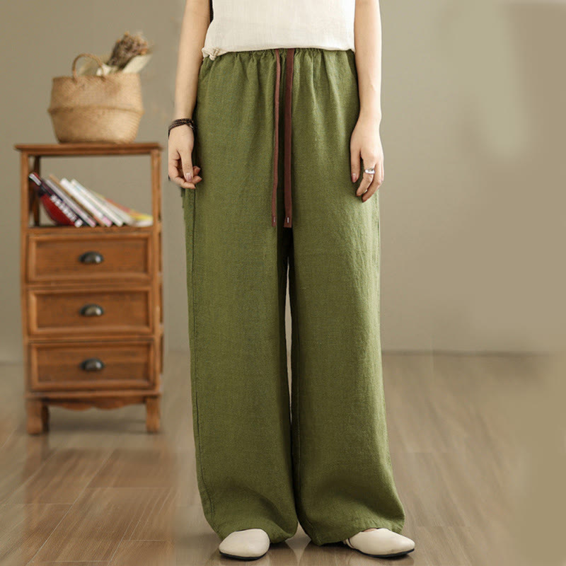 Commute Retro Solid Color Women's Harem Drawstring Cotton Pants With Pockets