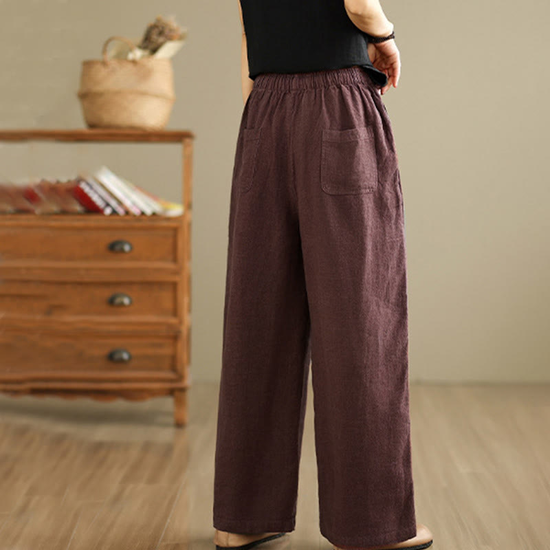 Commute Retro Solid Color Women's Harem Drawstring Cotton Pants With Pockets