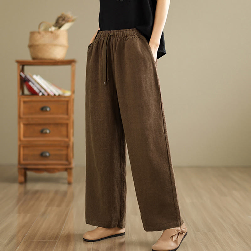 Commute Retro Solid Color Women's Harem Drawstring Cotton Pants With Pockets