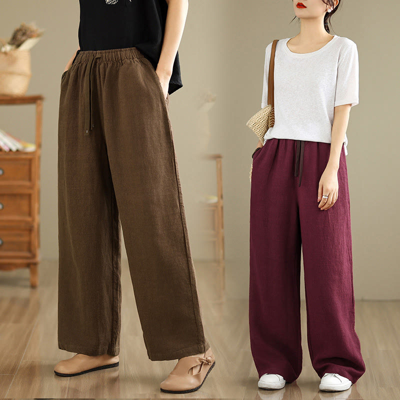 Commute Retro Solid Color Women's Harem Drawstring Cotton Pants With Pockets