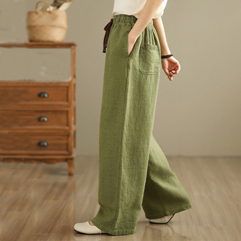 Commute Retro Solid Color Women's Harem Drawstring Cotton Pants With Pockets