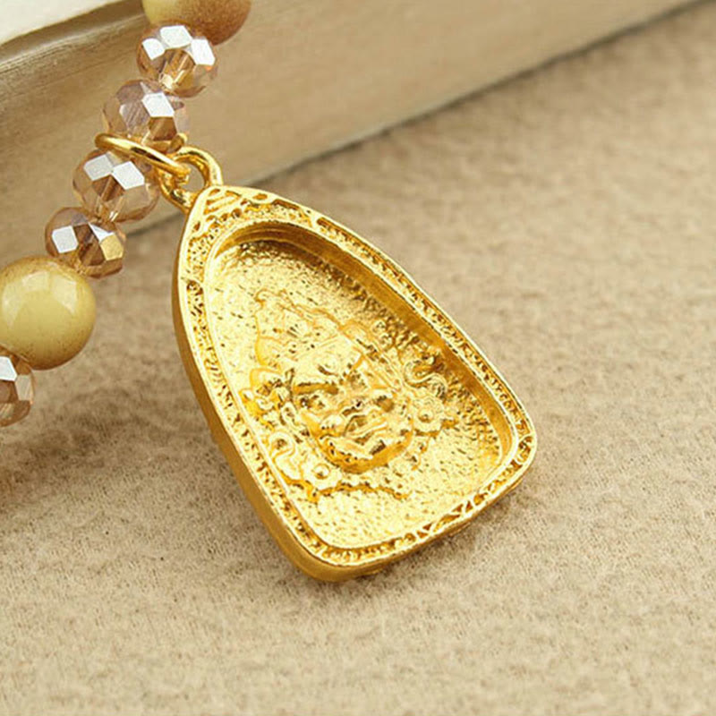 Tibetan Lotus Round Plate Golden Tiger Eye Beads Necklace Pendant